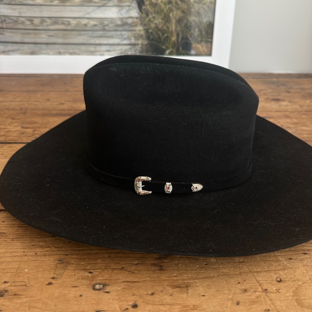 Stetson El Patron 30X Black felt Cowboy Hat with sterling buckle - Picture 8 of 11